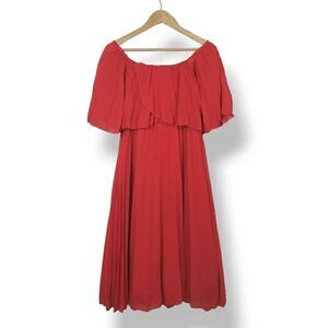 NEW ASOS Design Pleated Bandeau Double Layer Midi Dress in Soft Red Size 4